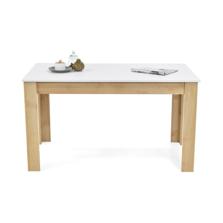 Comedor Rectangular Fraga Blanco y Matiz Natural 138x77cm De Seis Puestos sin Sillas - COMEDORES | Bylmo