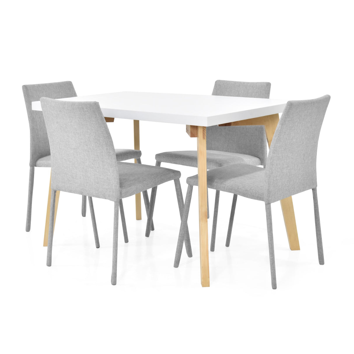 Combo Comedor Rectangular Ginebra Plata y Matiz Natural 110x76cm De Cuatro Puestos con Cuatro Sillas - COMEDORES | Bylmo
