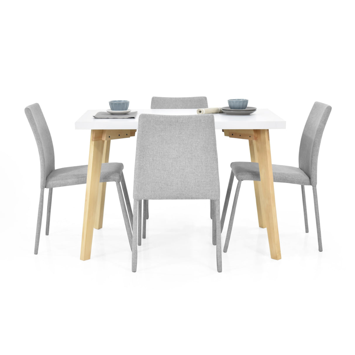 Combo Comedor Rectangular Ginebra Plata y Matiz Natural 110x76cm De Cuatro Puestos con Cuatro Sillas - COMEDORES | Bylmo