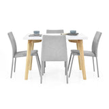 Combo Comedor Rectangular Ginebra Plata y Matiz Natural 110x76cm De Cuatro Puestos con Cuatro Sillas - COMEDORES | Bylmo