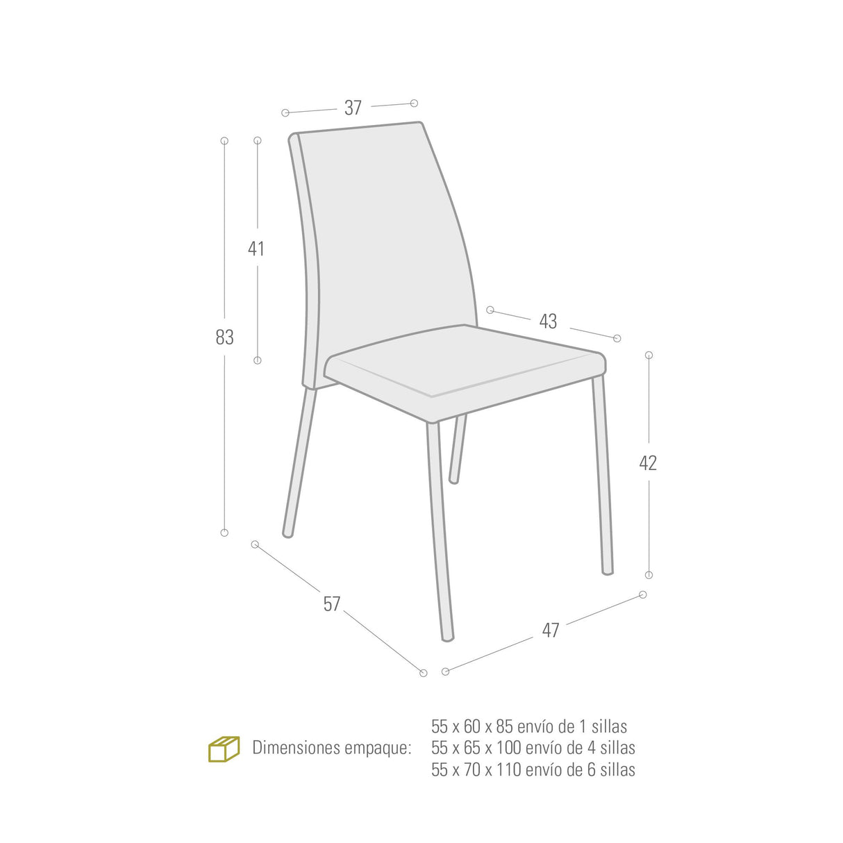 Silla de Comedor Yaren Gris 47x83cm con Espaldar y con Asiento Cuadradro - SILLAS Y BUTACOS | Bylmo