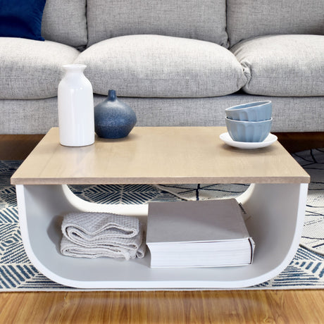 Mesa de Centro Lincoln Cenizo Blanco 63x27cm Ovalado - MESAS DE CENTRO | Bylmo