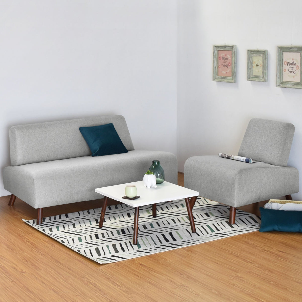 Mesa de Centro Manhattan Blanco y Matiz Caramelo 60x33cm Rectangular con Patas - MESAS DE CENTRO | Bylmo