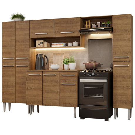 Cocina Integral Emily Hit Marron 261x186cm con Mesón de Madera y sin Estufa - COCINAS | Bylmo