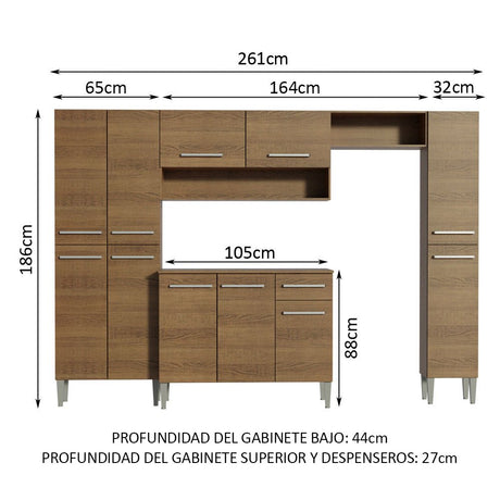 Cocina Integral Emily Hit Marron 261x186cm con Mesón de Madera y sin Estufa - COCINAS | Bylmo