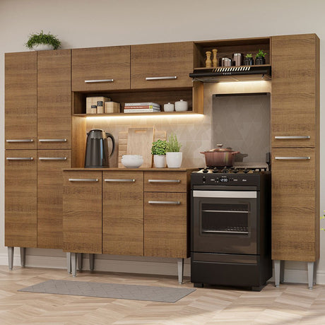 Cocina Integral Emily Hit Marron 261x186cm con Mesón de Madera y sin Estufa - COCINAS | Bylmo