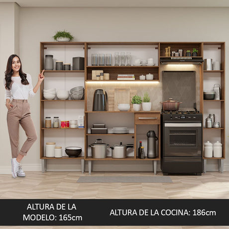 Cocina Integral Emily Hit Marron 261x186cm con Mesón de Madera y sin Estufa - COCINAS | Bylmo