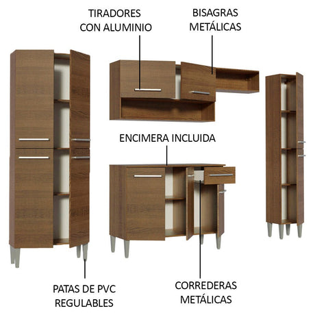 Cocina Integral Emily Hit Marron 261x186cm con Mesón de Madera y sin Estufa - COCINAS | Bylmo