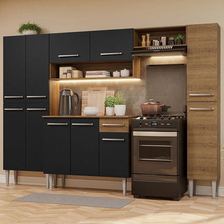 Cocina Integral Emily Hit Negro 261x186cm con Mesón de Madera y sin Estufa - COCINAS | Bylmo