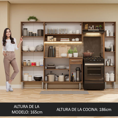 Cocina Integral Emily Hit Negro 261x186cm con Mesón de Madera y sin Estufa - COCINAS | Bylmo