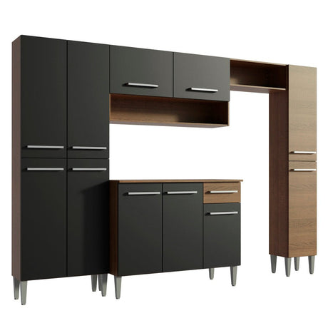 Cocina Integral Emily Hit Negro 261x186cm con Mesón de Madera y sin Estufa - COCINAS | Bylmo