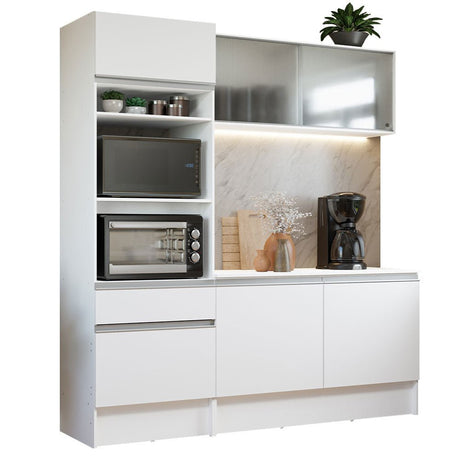 Cocina Integral Topazio Blanco 180x210cm con Mesón de Madera y sin Estufa - COCINAS | Bylmo