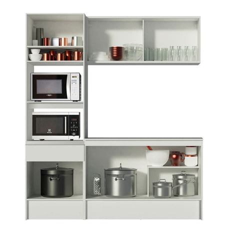 Cocina Integral Topazio Blanco 180x210cm con Mesón de Madera y sin Estufa - COCINAS | Bylmo