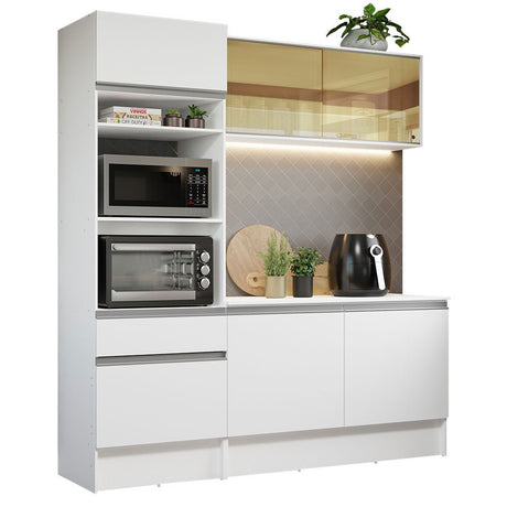 Cocina Integral Diamante Blanco 180x210cm con Mesón de Madera y sin Estufa - COCINAS | Bylmo