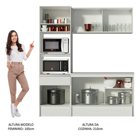 Cocina Integral Diamante Blanco 180x210cm con Mesón de Madera y sin Estufa - COCINAS | Bylmo