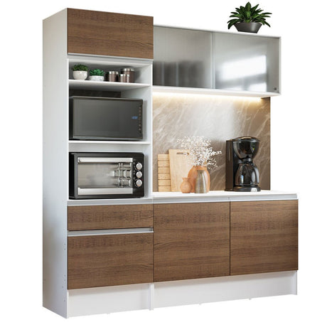 Cocina Integral Topazio Marron 180x210cm con Mesón de Madera y sin Estufa - COCINAS | Bylmo