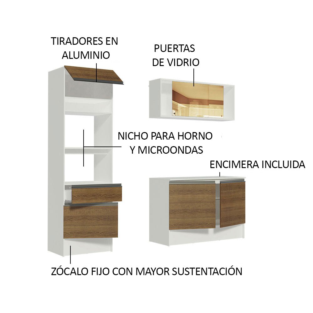Cocina Integral Diamante Marron 180x210cm con Mesón de Madera y sin Estufa - COCINAS | Bylmo