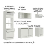 Cocina Integral Topazio Blanco 240x210cm con Mesón de Madera con 13 Entrepaños y sin Estufa - COCINAS | Bylmo
