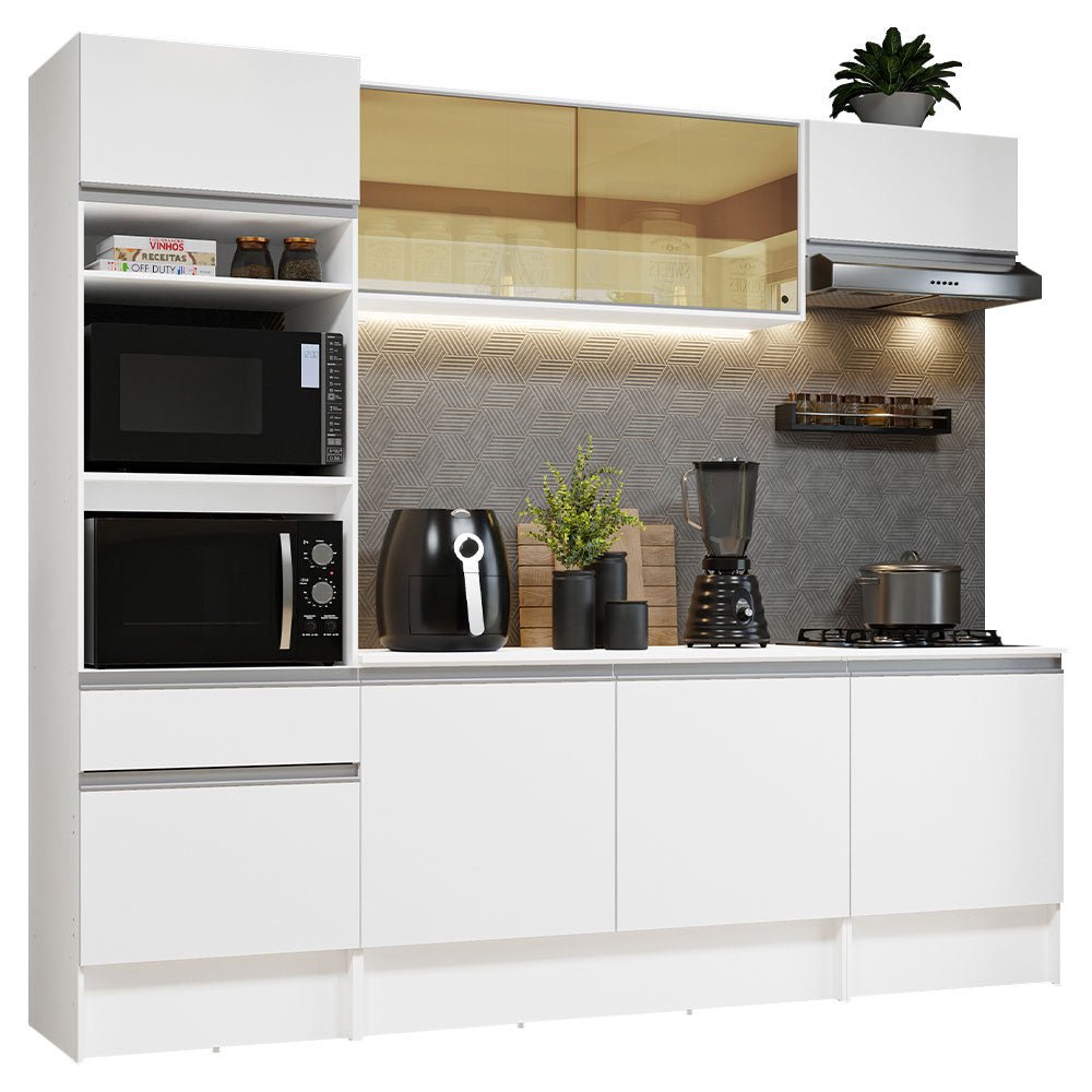 Cocina Integral Diamante Blanco 240x210cm con Mesón de Madera con Trece Entrepaños y sin Estufa - COCINAS | Bylmo