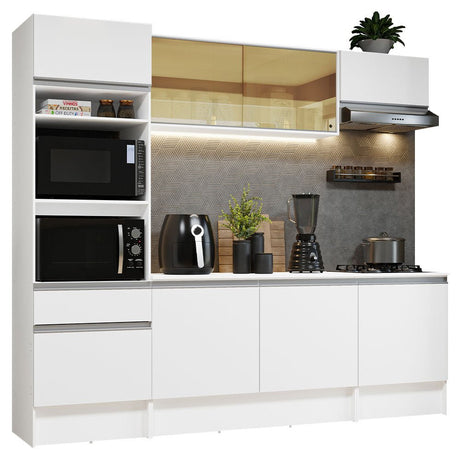 Cocina Integral Diamante Blanco 240x210cm con Mesón de Madera con Trece Entrepaños y sin Estufa - COCINAS | Bylmo