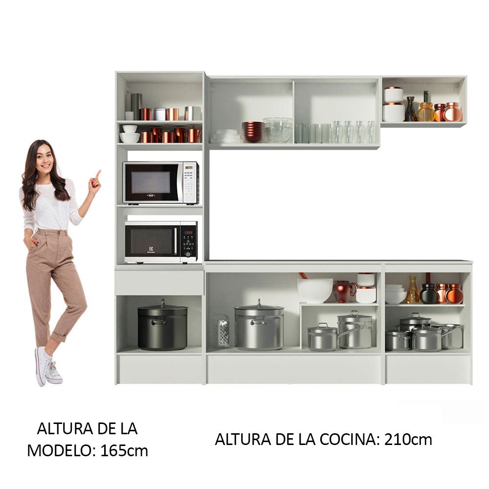 Cocina Integral Diamante Blanco 240x210cm con Mesón de Madera con Trece Entrepaños y sin Estufa - COCINAS | Bylmo