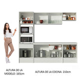 Cocina Integral Diamante Blanco 240x210cm con Mesón de Madera con Trece Entrepaños y sin Estufa - COCINAS | Bylmo