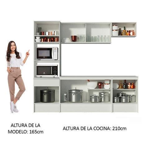 Cocina Integral Diamante Blanco 240x210cm con Mesón de Madera con Trece Entrepaños y sin Estufa - COCINAS | Bylmo