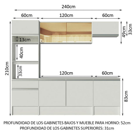 Cocina Integral Diamante Blanco 240x210cm con Mesón de Madera con Trece Entrepaños y sin Estufa - COCINAS | Bylmo
