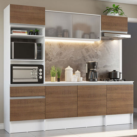 Cocina Integral Topazio Marron 240x210cm con Mesón de Madera con Mueble para Horno y sin Estufa - COCINAS | Bylmo