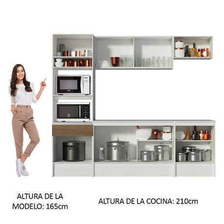 Cocina Integral Topazio Marron 240x210cm con Mesón de Madera con Mueble para Horno y sin Estufa - COCINAS | Bylmo