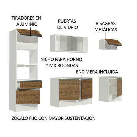 Cocina Integral Topazio Marron 240x210cm con Mesón de Madera con Mueble para Horno y sin Estufa - COCINAS | Bylmo