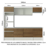 Cocina Integral Topazio Marron 240x210cm con Mesón de Madera con Mueble para Horno y sin Estufa - COCINAS | Bylmo
