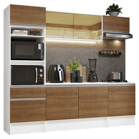Cocina Integral Diamante Marron 240x210cm con Mesón de Madera con Mueble para Horno y sin Estufa - COCINAS | Bylmo