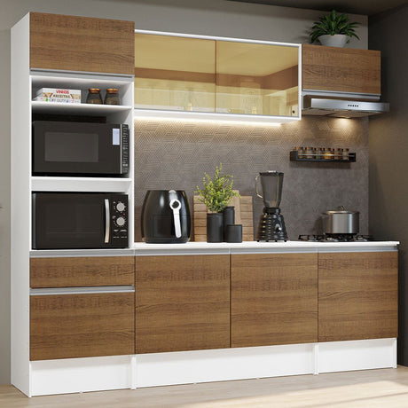 Cocina Integral Diamante Marron 240x210cm con Mesón de Madera con Mueble para Horno y sin Estufa - COCINAS | Bylmo
