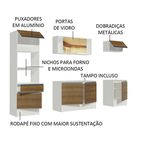 Cocina Integral Diamante Marron 240x210cm con Mesón de Madera con Mueble para Horno y sin Estufa - COCINAS | Bylmo