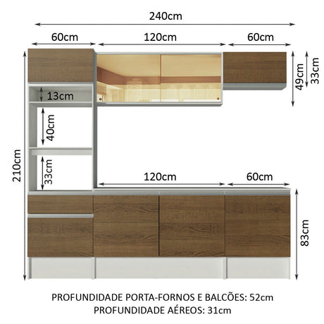 Cocina Integral Diamante Marron 240x210cm con Mesón de Madera con Mueble para Horno y sin Estufa - COCINAS | Bylmo