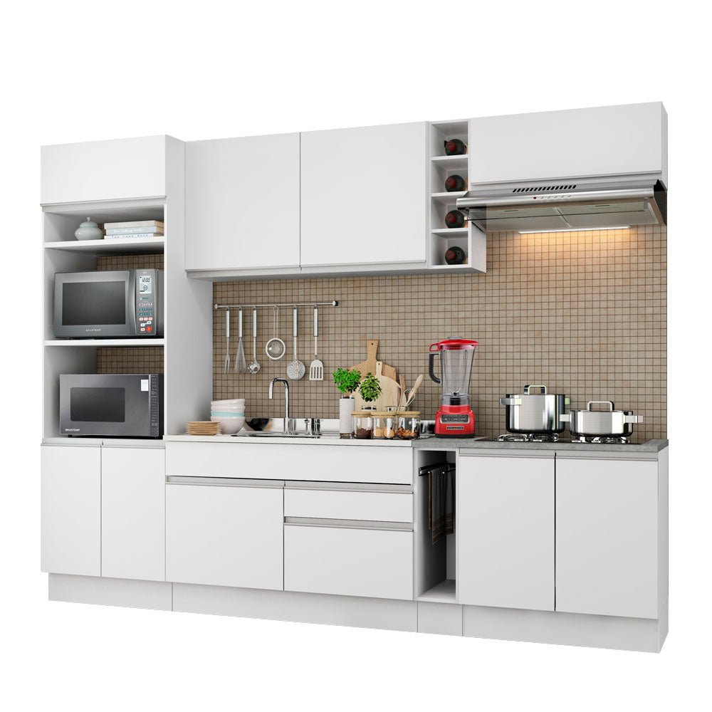 Cocina Integral Vicenza Blanco 290x225cm sin Mesón con Estante para Paños y sin Estufa - COCINAS | Bylmo