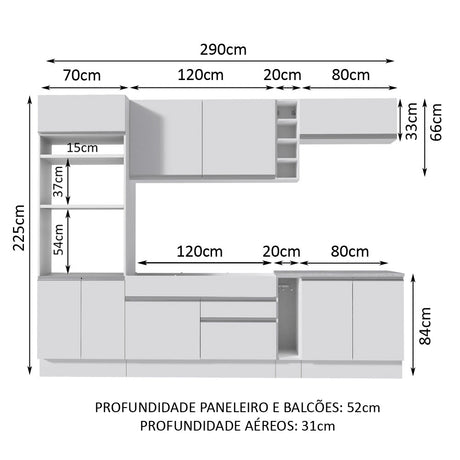 Cocina Integral Vicenza Blanco 290x225cm sin Mesón con Estante para Paños y sin Estufa - COCINAS | Bylmo