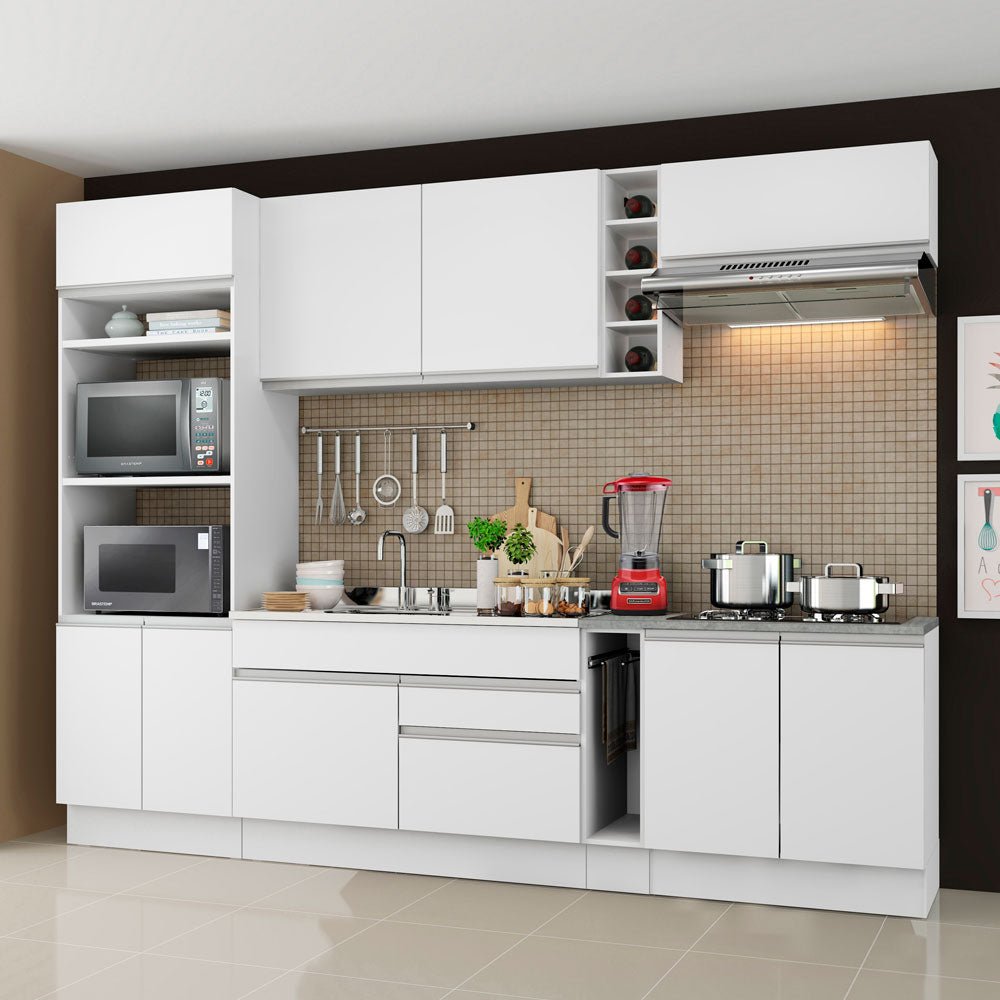 Cocina Integral Vicenza Blanco 290x225cm sin Mesón con Estante para Paños y sin Estufa - COCINAS | Bylmo