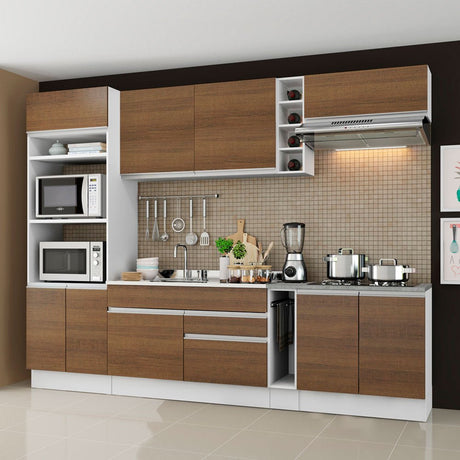 Cocina Integral Vicenza Marron 290x225cm sin Mesón con Mueble para Horno y sin Estufa - COCINAS | Bylmo