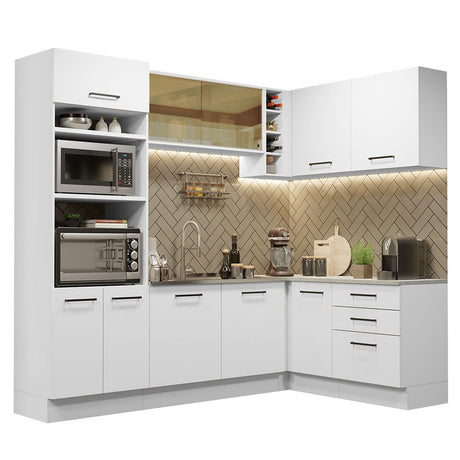 Cocina Integral Agata Blanco 399x225cm sin Mesón con Mueble para Horno y sin Estufa - COCINAS | Bylmo