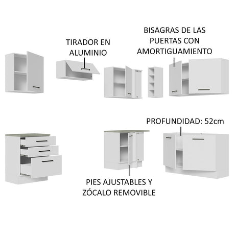 Cocina Integral Agata Blanco 399x225cm sin Mesón y sin Estufa - COCINAS | Bylmo
