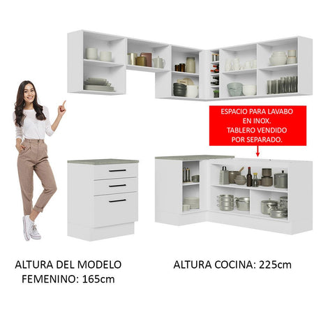 Cocina Integral Agata Blanco 399x225cm sin Mesón y sin Estufa - COCINAS | Bylmo