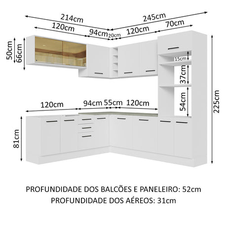 Cocina Integral Agata Blanco 459x225cm sin Mesón y sin Estufa - COCINAS | Bylmo