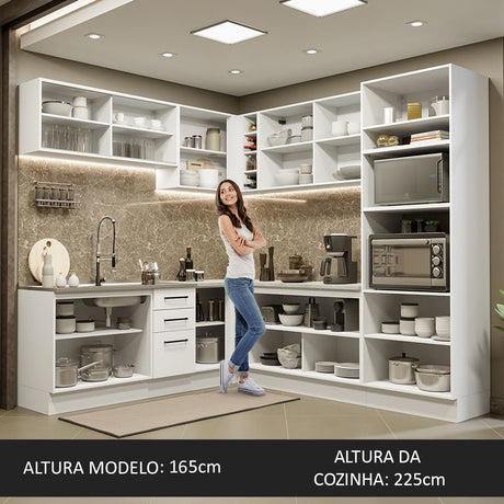 Cocina Integral Agata Blanco 459x225cm sin Mesón y sin Estufa - COCINAS | Bylmo