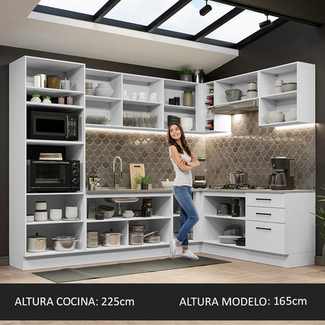 Cocina Integral Agata Blanco 479x225cm sin Mesón y sin Estufa - COCINAS | Bylmo
