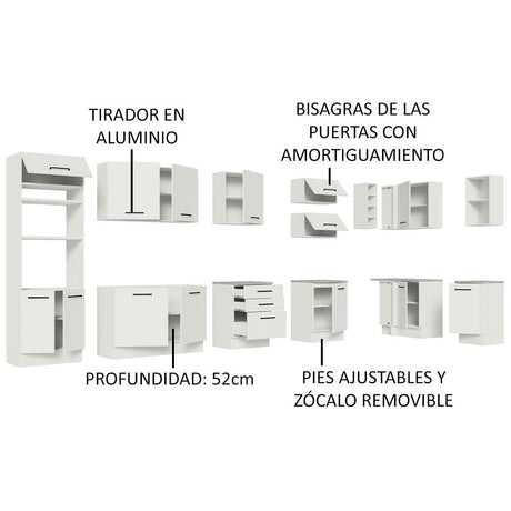Cocina Integral Agata Blanco 499x225cm sin Mesón y sin Estufa - COCINAS | Bylmo