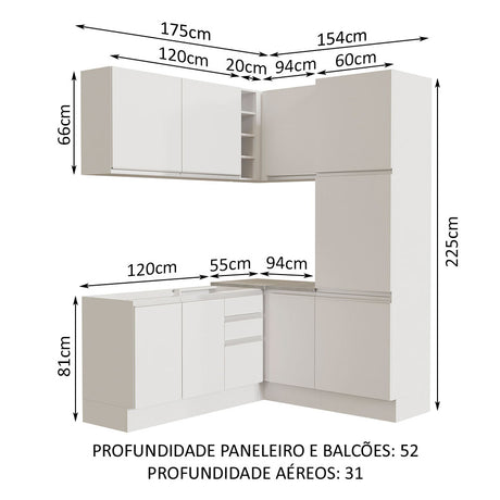 Cocina Integral Glamy Blanco 329x225cm sin Mesón Con Cajón para Utensilios y sin Estufa - COCINAS | Bylmo