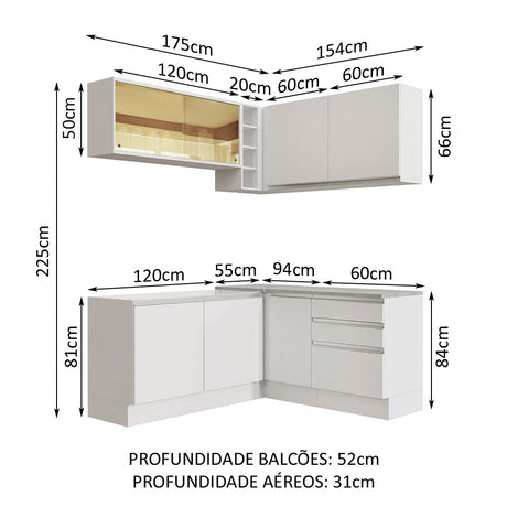 Cocina Integral Glamy Blanco 329x225cm sin Mesón y sin Estufa - COCINAS | Bylmo
