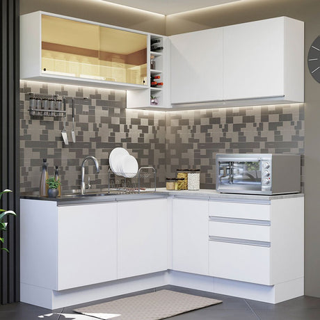 Cocina Integral Glamy Blanco 329x225cm sin Mesón y sin Estufa - COCINAS | Bylmo